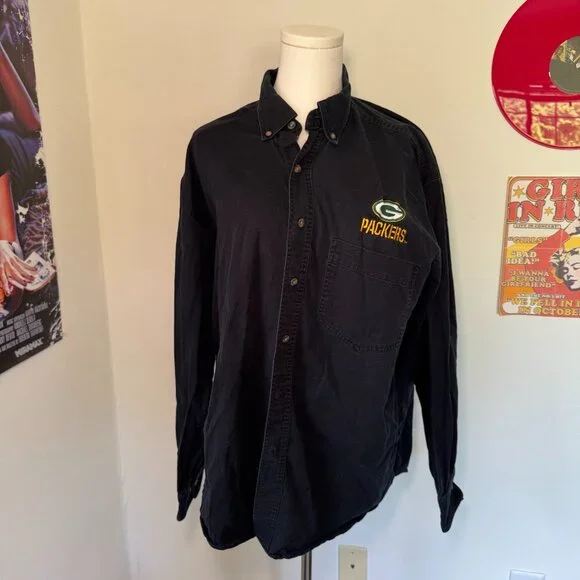 NFL | Shirts | Nfl Green Bay Packers Embroidered Logo Black Collared Long  Sleeve Shirt | Poshmark